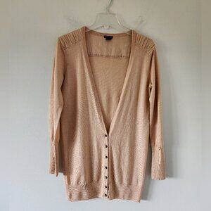 CLUB MONACO | Wool Sweater Cardigan Silk Panels Peachy Pink Beige Sz S